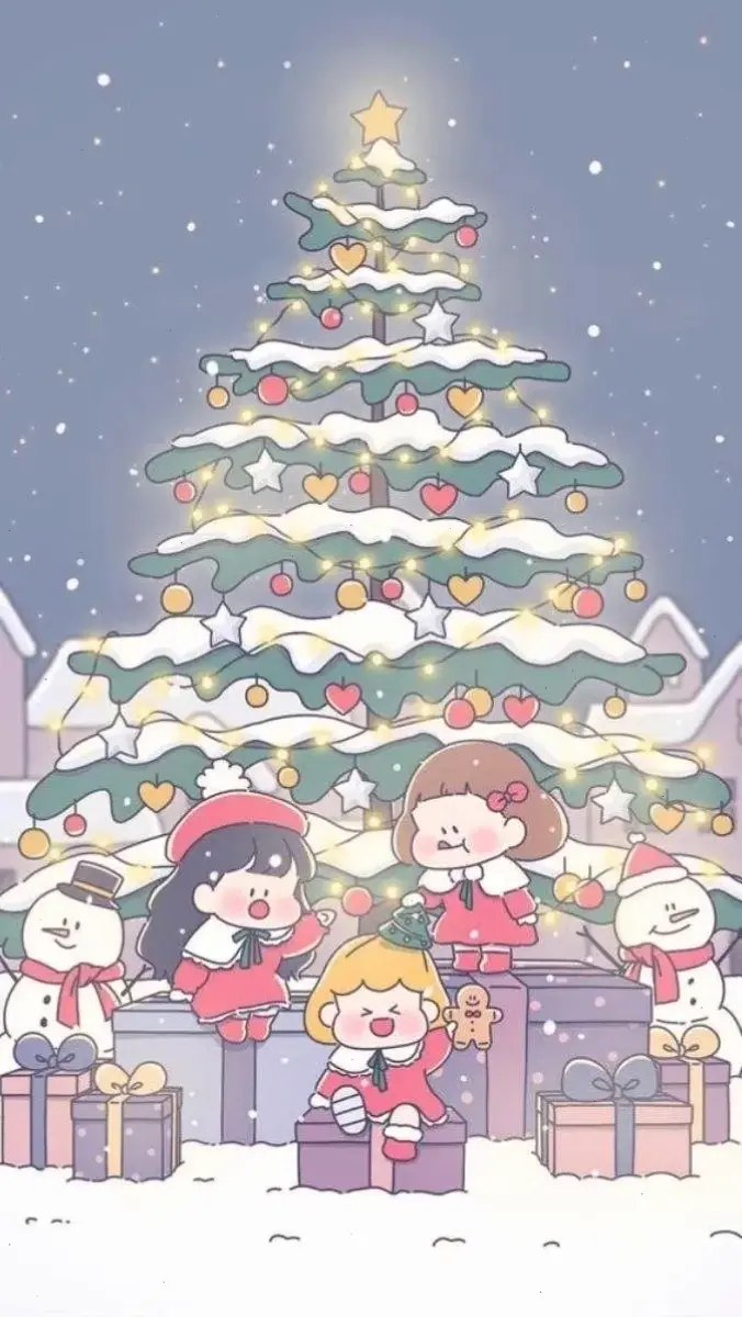 Hình nền Noel chibi cute mang đến không khí Giáng sinh ấm áp, dễ thương, biến màn hình bạn thành khu vườn lễ hội rực rỡ!