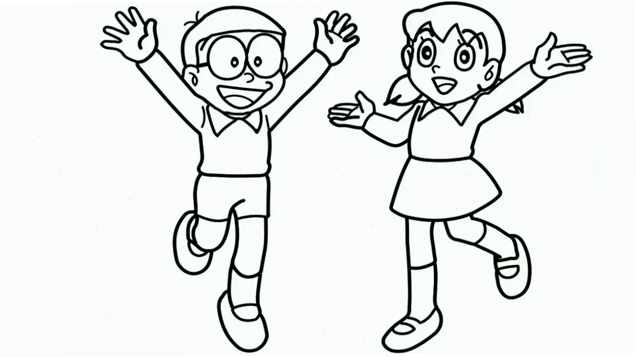 Hình vẽ Nobita và Xuka dễ thương, cùng nhau khám phá thế giới Doraemon đầy màu sắc và phiêu lưu bất tận!