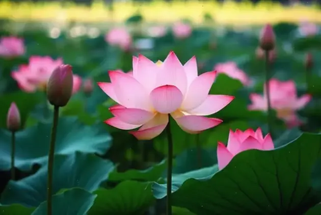 Hoa sen nở ngát trên hồ nước trong lễ Phật Đản, tượng trưng cho sự tái sinh và hy vọng mới.