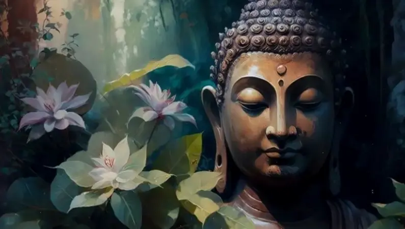 Tranh A Di Đà rừng đẹp mê hoặc, kết hợp nghệ thuật và thiên nhiên, mang đến cảm giác bình an và sâu lắng cho mọi không gian.