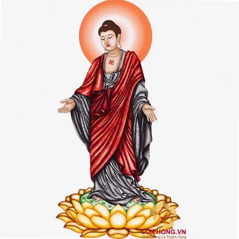 Tượng A Di Đà uy nghi giữa rừng cây, biểu tượng cho sự hòa hợp thiên nhiên và hành trình tâm linh đầy cảm hứng.