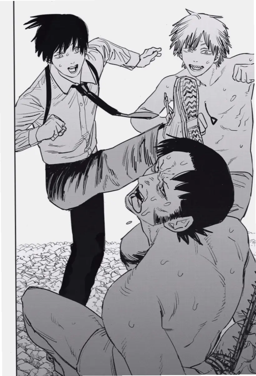 Denji kick Aki Chainsaw Man: Khoảnh khắc hành động đỉnh cao, với pha đá kinh điển và kịch tính cao trào.