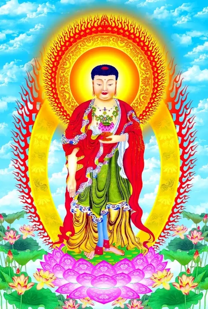 Ảnh A Di Đà tại chùa với ánh sáng kỳ diệu, nơi linh thiêng gặp gỡ vẻ đẹp nghệ thuật chân thực.