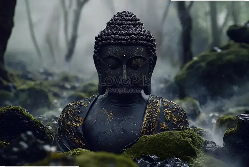 Ảnh chùa rừng với Phật Thích Ca, nơi linh thiêng gặp thiên nhiên, truyền tải thông điệp hòa hợp và an lành sâu sắc.