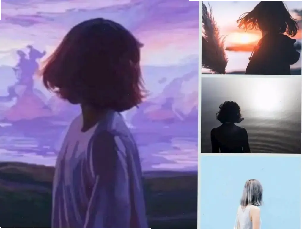 Cô gái tóc ngắn quay lưng, mang theo nỗi buồn sâu lắng giữa cơn gió thoảng, gợi nhắc những khoảnh khắc cô đơn tận đáy lòng.