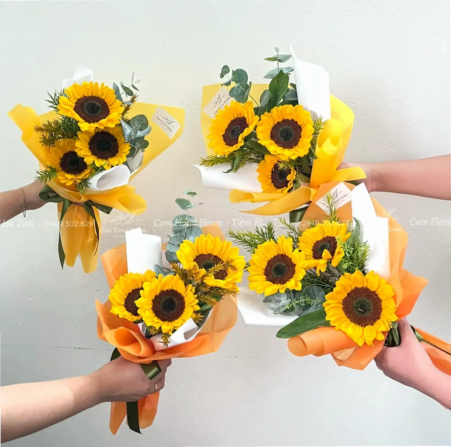 Bó hoa hướng dương tươi thắm dành cho cô dâu, tượng trưng cho tình yêu bất diệt và sự ấm áp trong lễ cưới hoàn hảo.