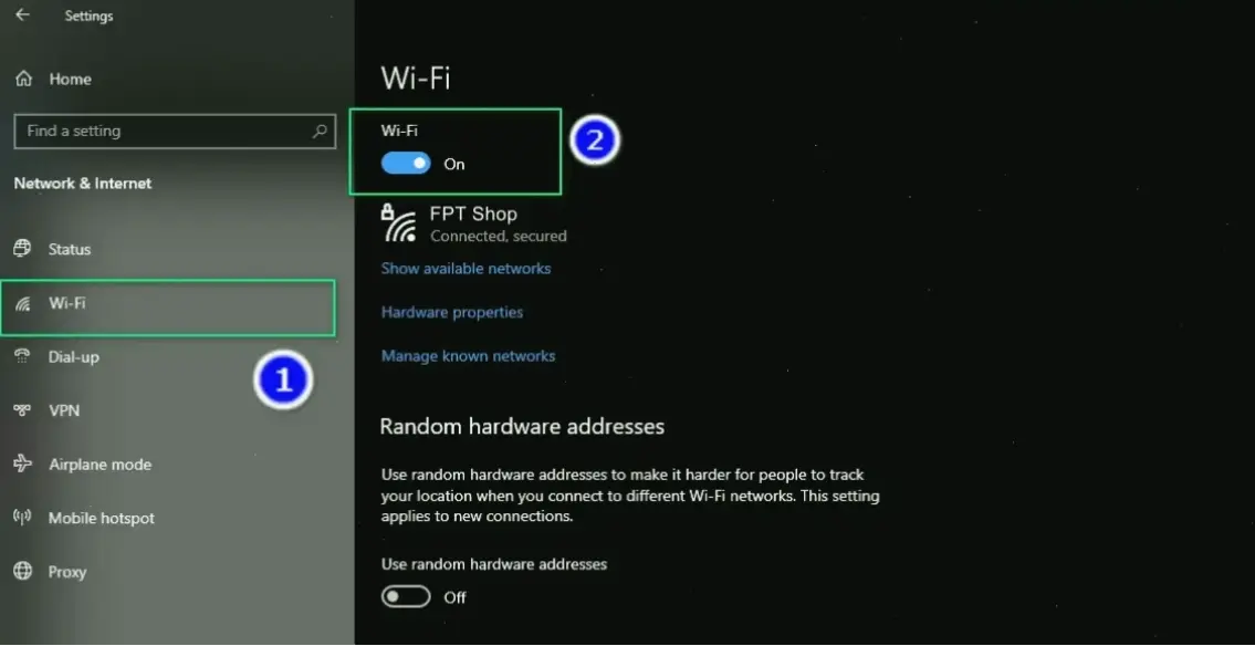Các bước bật WiFi