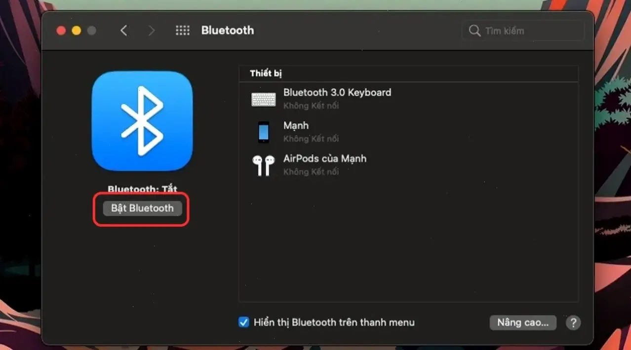 Cách bật Bluetooth trên Mac
