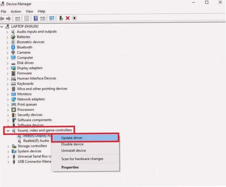 Cập nhật driver âm thanh