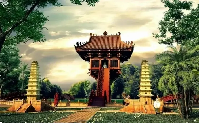 Chùa cổ Việt Nam dưới ánh trăng đêm, nơi bình yên và huyền bí hòa quyện, tạo cảm giác thanh tịnh sâu lắng.