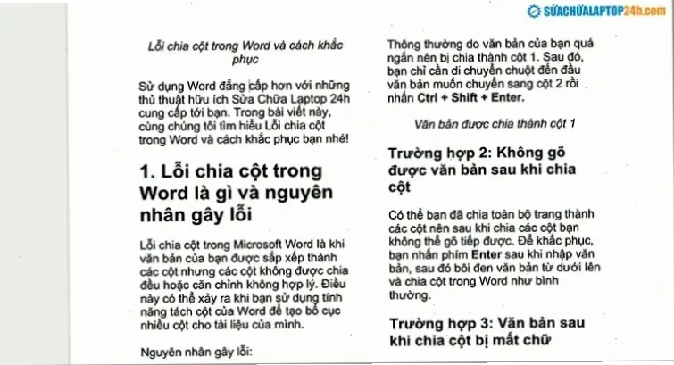 Hiểu Về Lỗi Chia Cột Trong Word