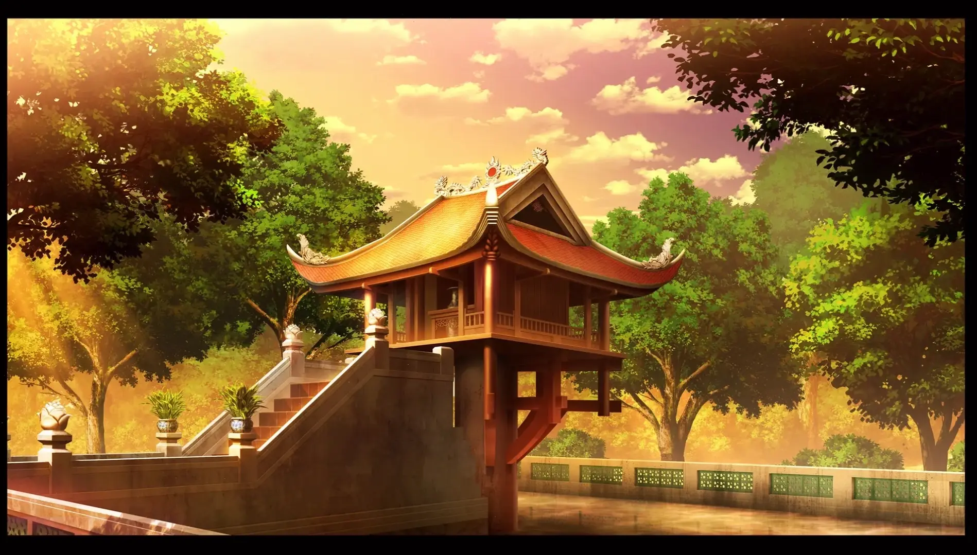 Hình ảnh Chùa Một Cột tối giản, nhấn mạnh sự thanh lịch và giản dị của kiến trúc cổ kính.