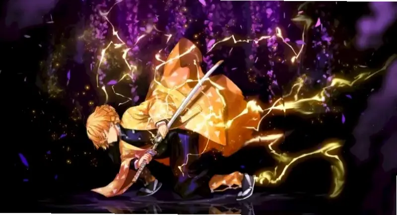 Witness Zenitsu Agatsuma's fierce transformation in Demon Slayer – pure lightning speed and unstoppable power!