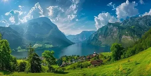 Hình nền Alps với phong cách nghệ thuật sáng tạo, kết hợp thiên nhiên và thiết kế độc đáo.