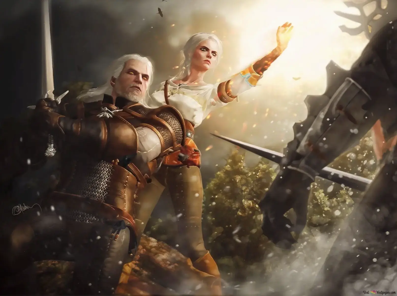 Hình nền The Witcher chiến binh dũng mãnh, thể hiện sức mạnh và kỹ năng chiến đấu đầy kịch tính.