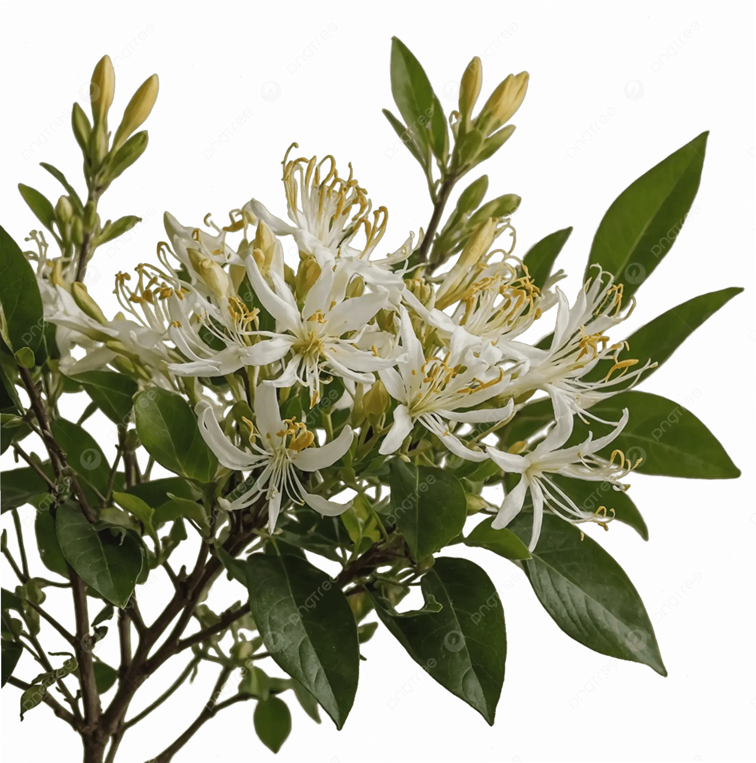 Hoa kim ngân trắng tinh khôi, biểu tượng của sự thanh lịch và may mắn, lý tưởng để trang trí nội thất thêm phần dịu dàng.