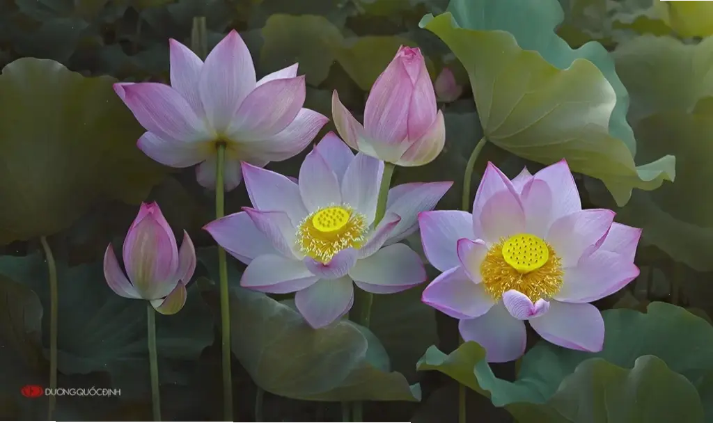 Hoa sen hồ nước bó hoa tạo cảnh quan thơ mộng, hòa quyện giữa nước và hoa tinh khôi.