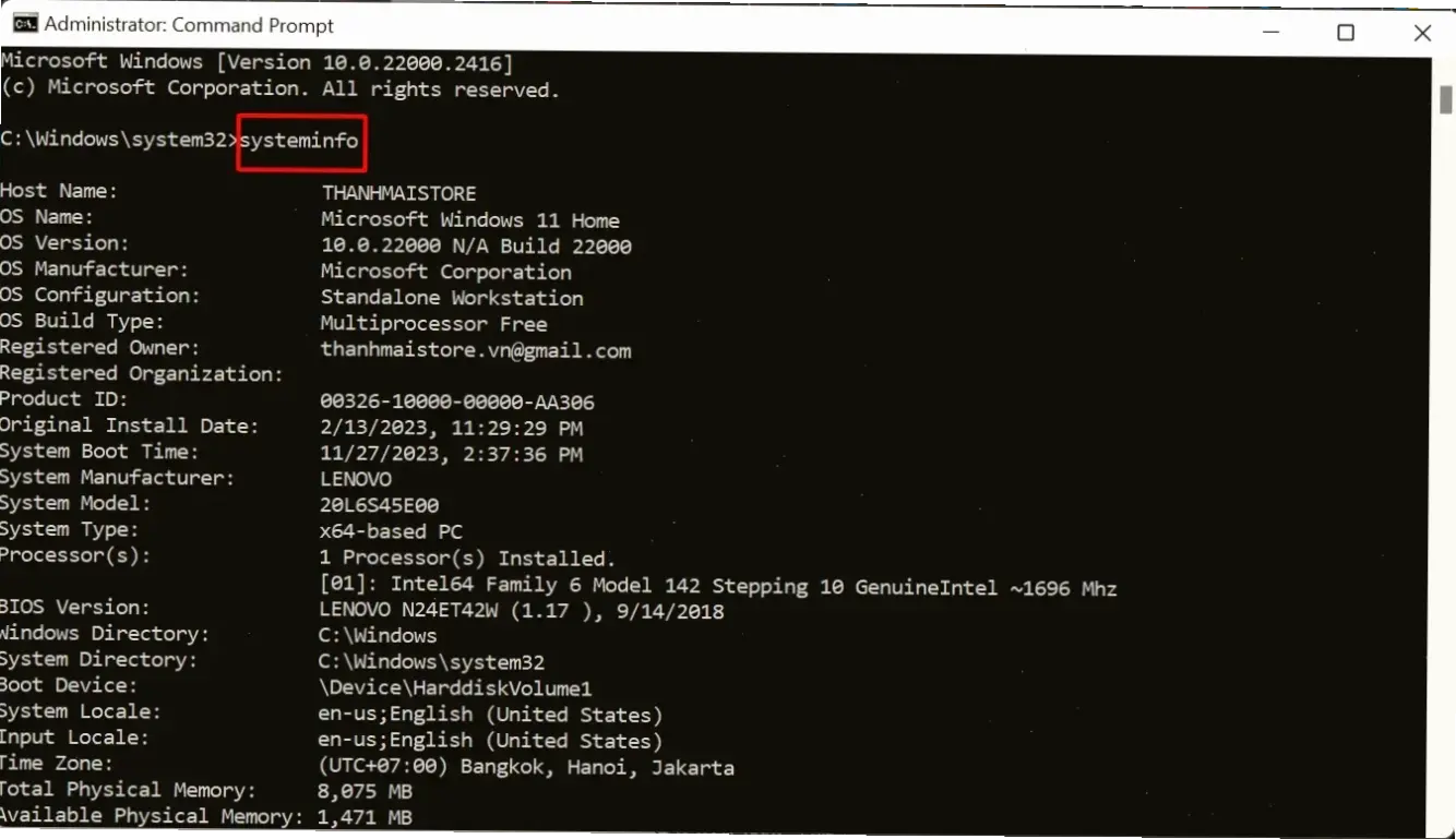 Kiểm tra qua Command Prompt