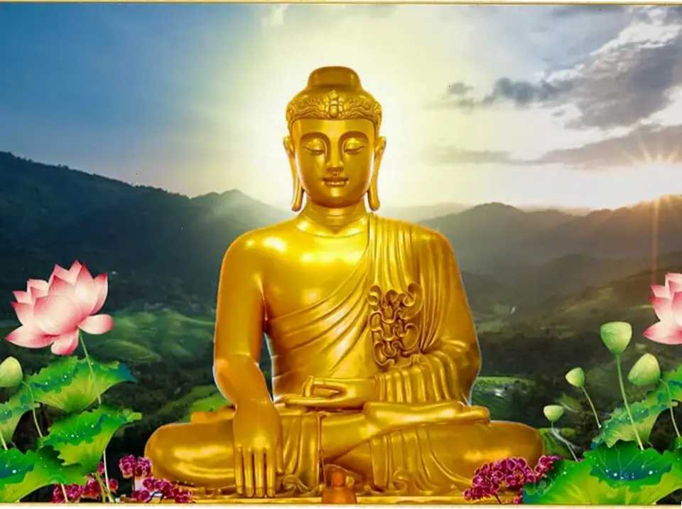 Phật Thích Ca trong ánh sáng huyền ảo, soi đường tâm linh và truyền cảm hứng bình yên.