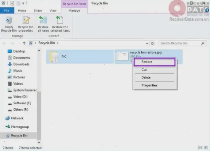 Phương pháp 1: Sử dụng Thùng rác 