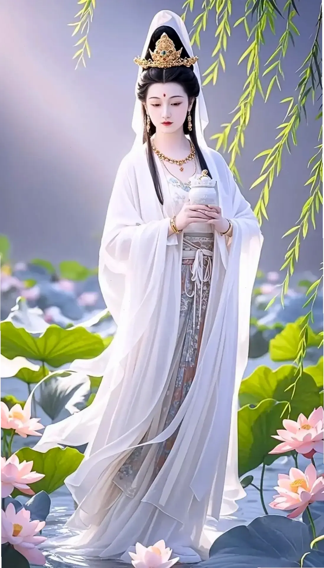 Quan Âm chùa cầm bình, biểu tượng linh thiêng từ chốn thiền môn, mang lại sự thanh tịnh và bình an cho tâm hồn.