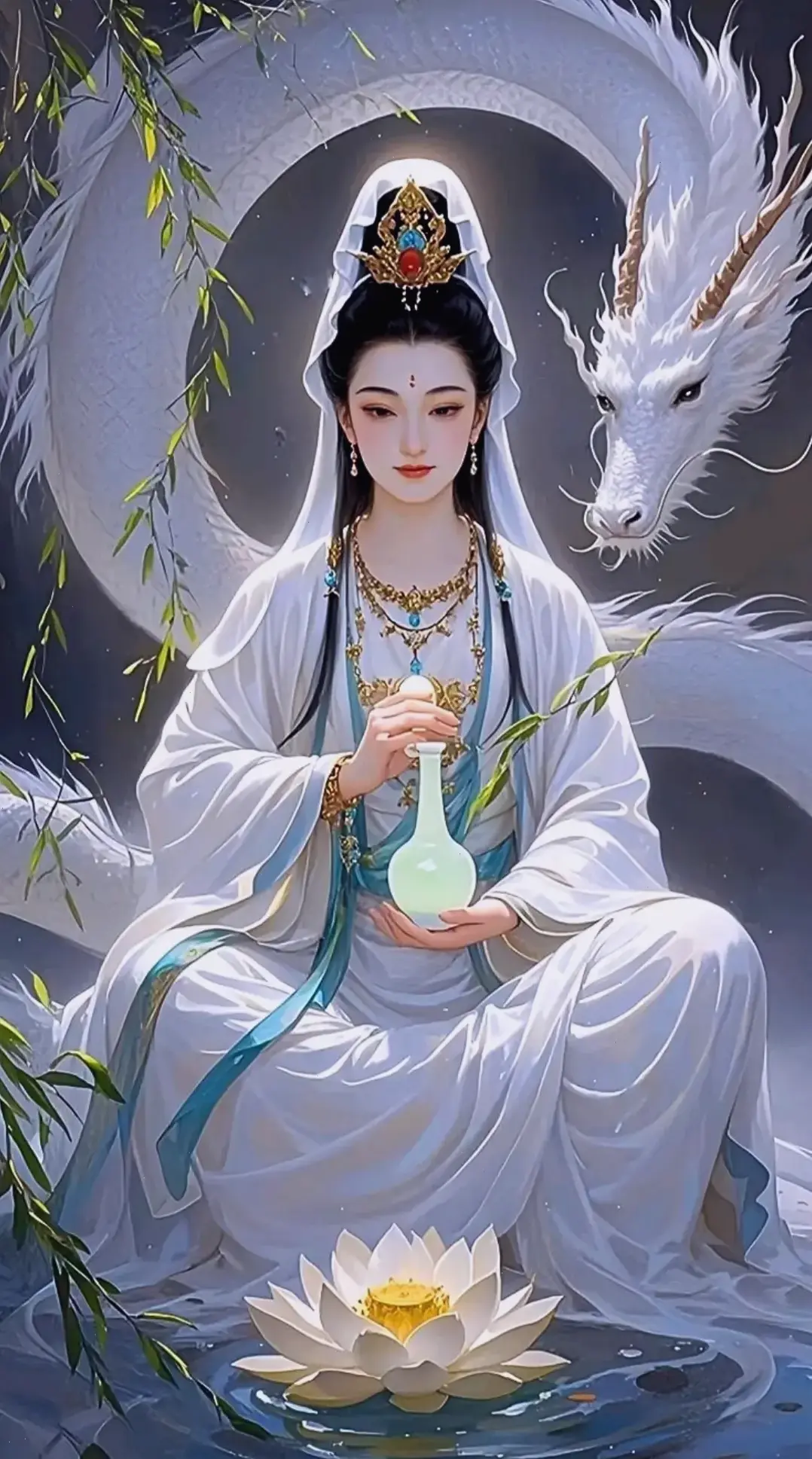 Quan Âm cứu khổ cầm bình, nguồn sức mạnh cứu rỗi, giúp xua tan muộn phiền và mang lại hy vọng mới mỗi ngày.