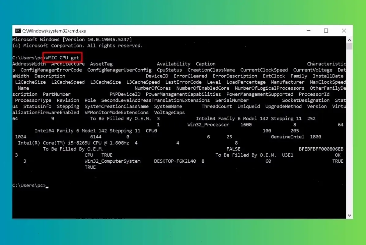 Sử Dụng Lệnh Command Để Kiểm Tra CPU Và Core I Chi Tiết Hơn