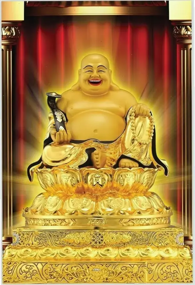 Tranh Di Lặc phong thủy nghệ thuật, mang lại bình an và may mắn cho không gian sống.