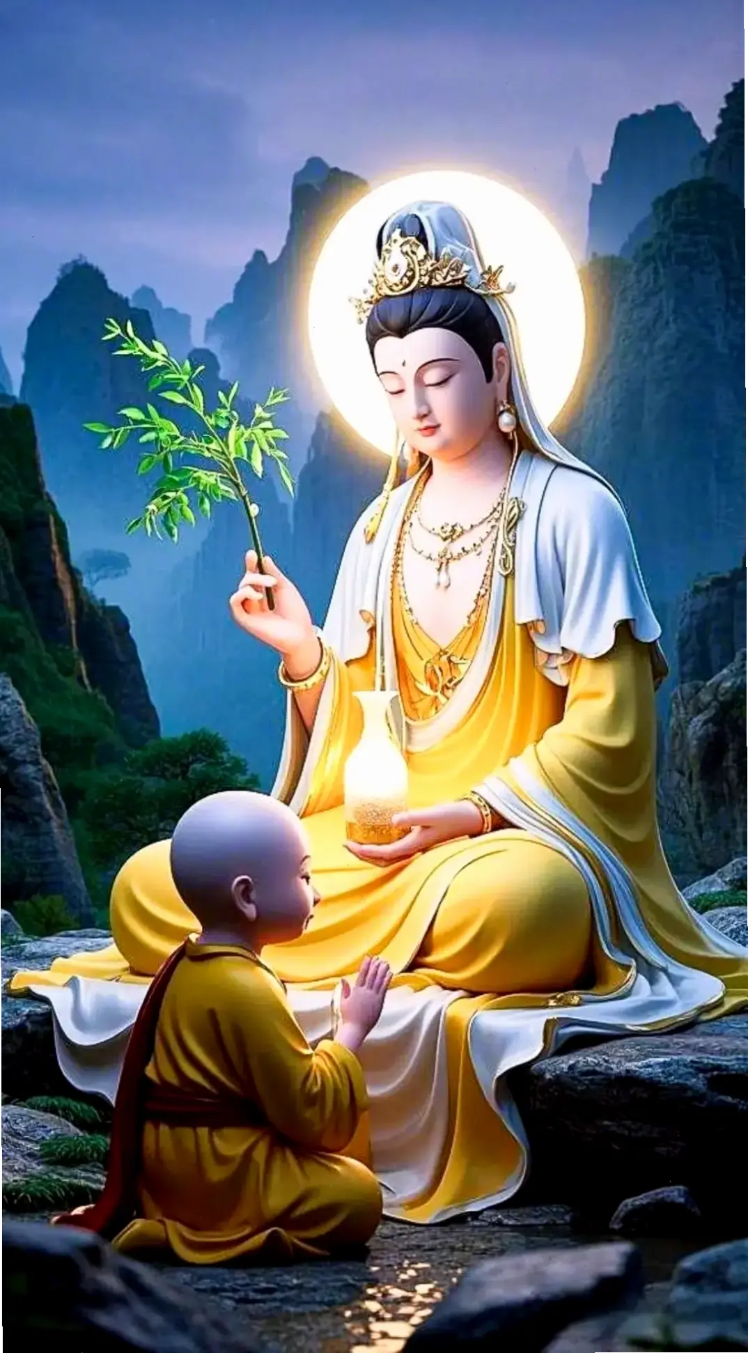 Tranh Quan Âm cầm bình, tác phẩm nghệ thuật tinh xảo, truyền tải lòng từ bi và bình an, tô điểm cho không gian sống.