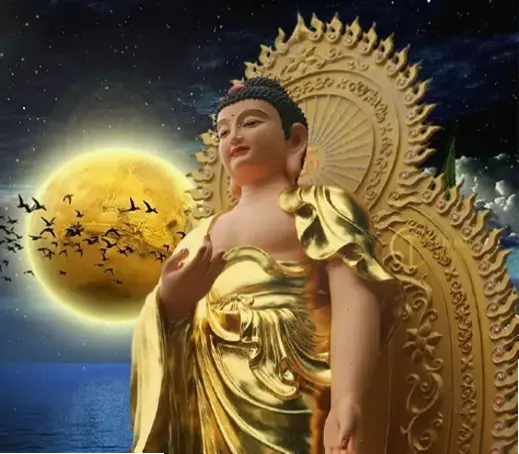 Tượng A Di Đà uy nghi trên đảo, biểu tượng từ bi và giác ngộ, giúp nuôi dưỡng tâm hồn bạn.