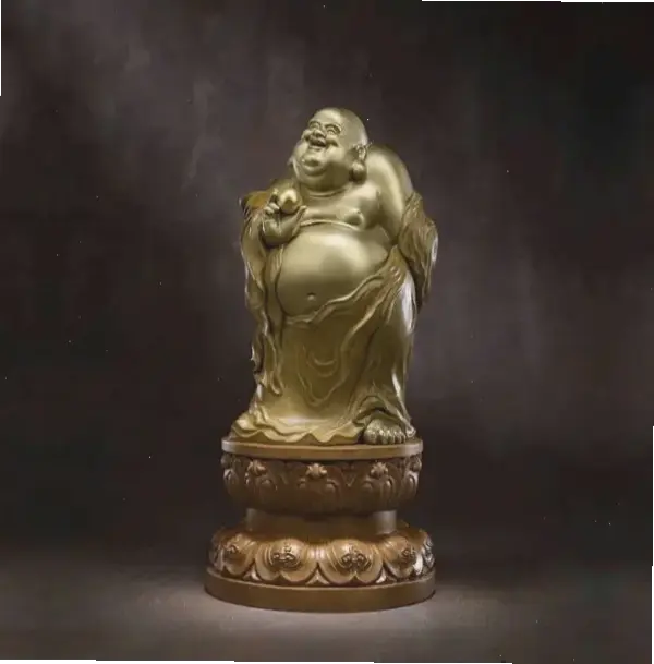 Tượng Di Lặc cầm gậy đẹp, biểu tượng hạnh phúc và phong thủy, lý tưởng cho ngôi nhà ấm cúng.