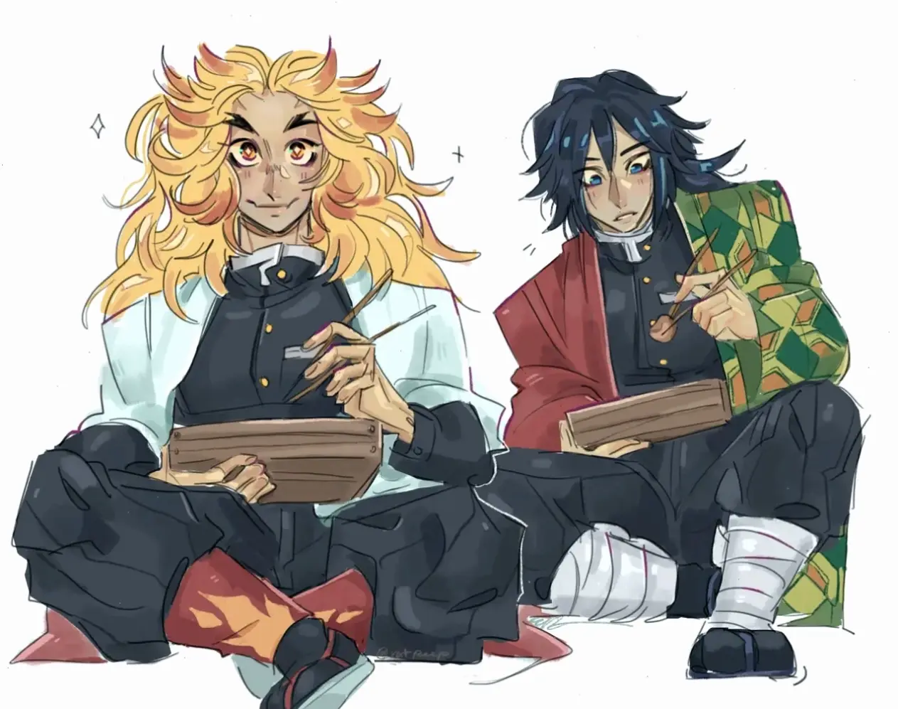 Demon Slayer Giyuu x Rengoku: Sự kết hợp của hai trụ cột, bảo vệ thế giới khỏi quỷ dữ.