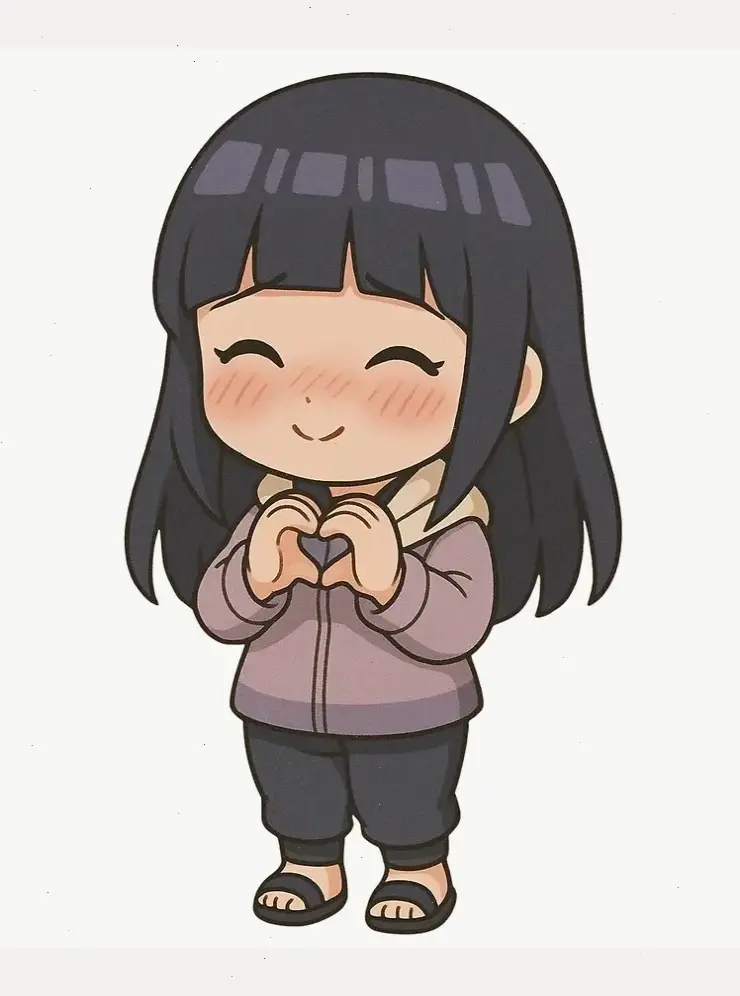 Hinata Hyuga chibi: Phiên bản dễ thương, hài hước nhưng vẫn giữ nguyên sức mạnh Byakugan của cô.