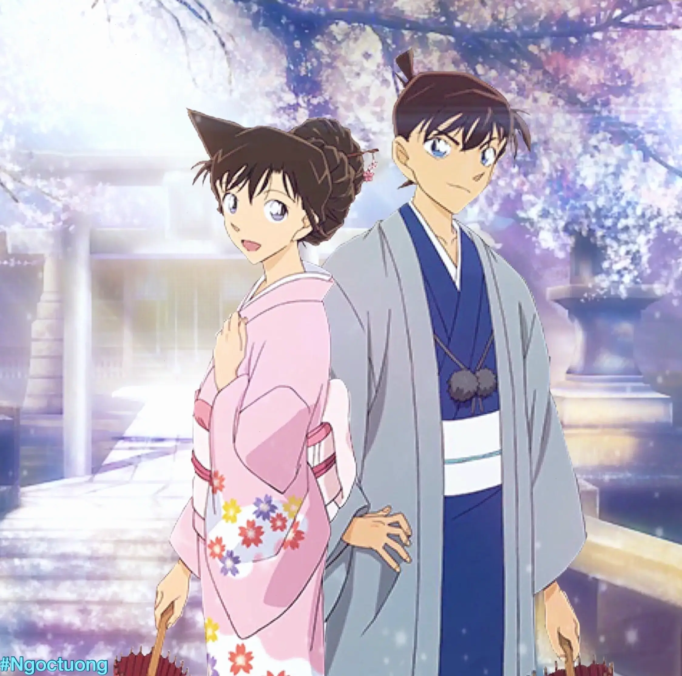 Hình Shinichi và Ran: Khoảnh khắc ngọt ngào của cặp đôi Shinichi và Ran, đầy lãng mạn trong truyện.