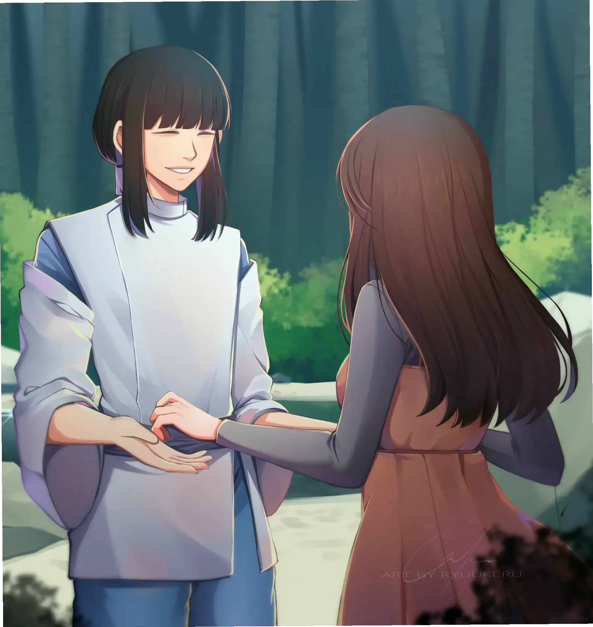 Kohaku x Chihiro: Haku dưới tên Kohaku, hành trình cùng Chihiro trong thế giới linh hồn.