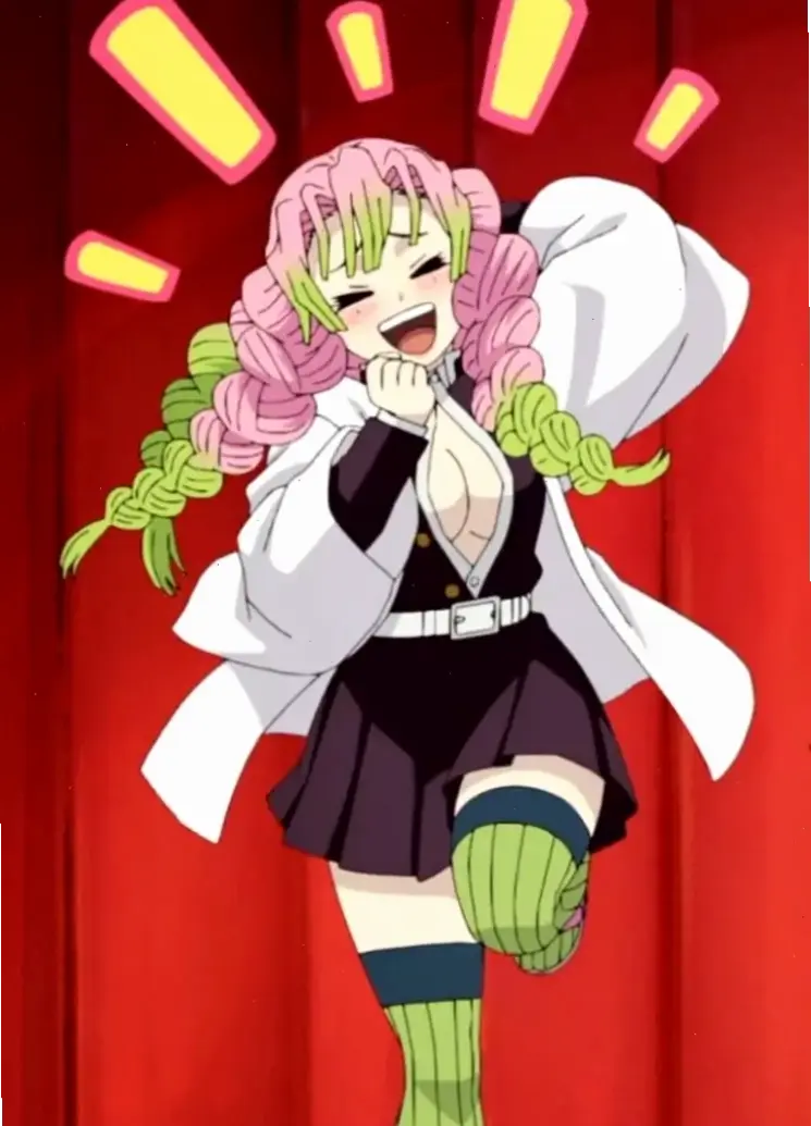 Mitsuri Kanroji – nữ anh hùng xinh đẹp với mái tóc hồng, luôn sẵn sàng chiến đấu bảo vệ mọi người trong thế giới anime.