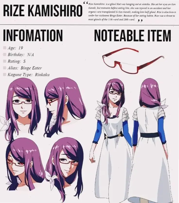 Official art Rize Kamishiro: Các bức vẽ chính thức, thể hiện rõ nét nhân vật ghoul nổi tiếng.