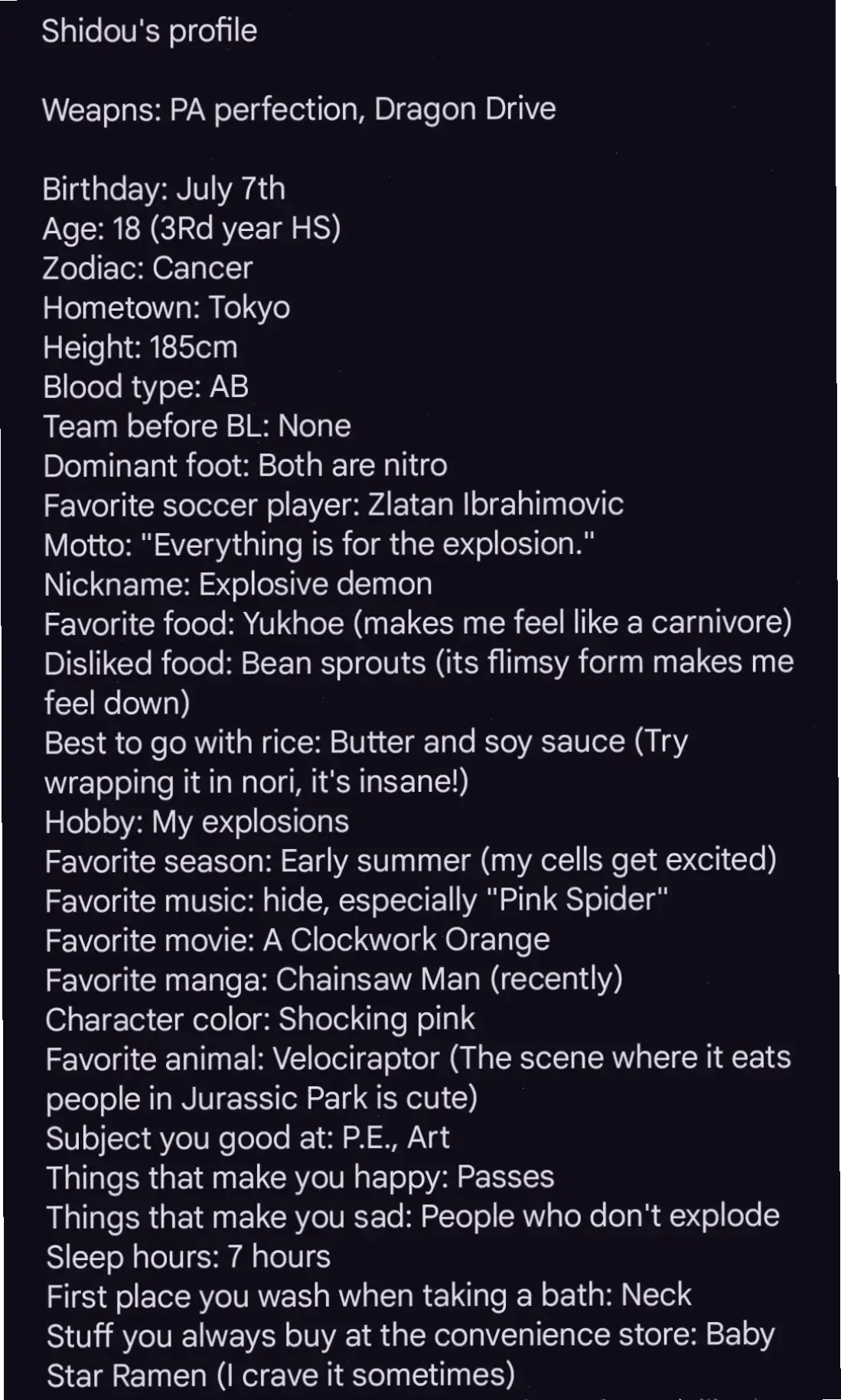 Profile Shidou: Thông tin đầy đủ về Shidou Ryusei, từ chiều cao đến tính cách, trong thế giới Blue Lock hấp dẫn!