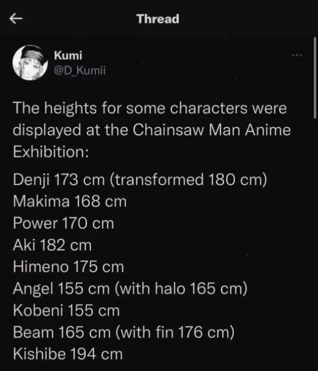 Quanxi Height: Chiều cao ấn tượng của nữ quỷ, góp phần tạo nên sức hút và sức mạnh trong Chainsaw Man!