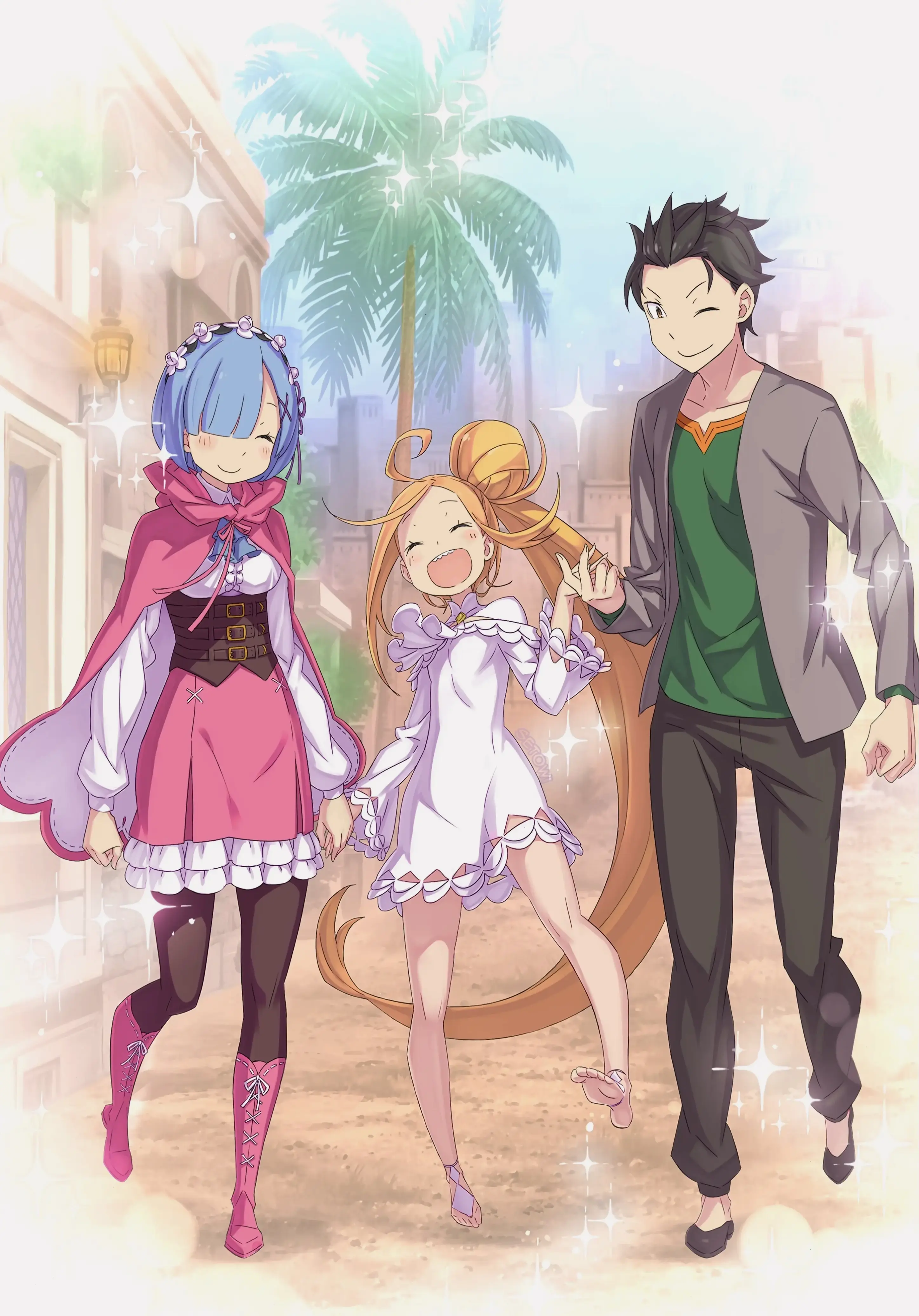 Subaru x Rem trong Re:Zero thể hiện mối quan hệ sâu sắc, với Rem luôn bảo vệ Subaru.